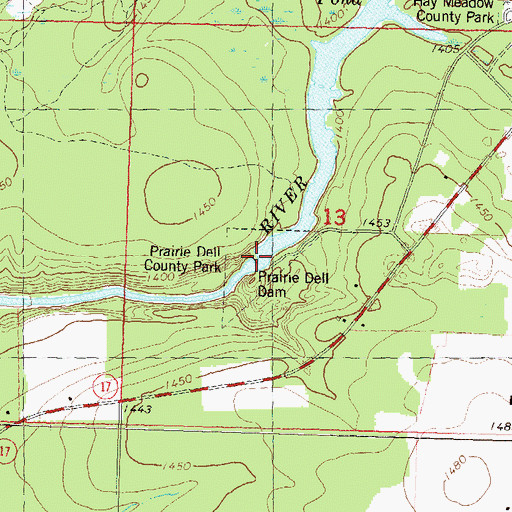Topographic Map of Prairie Dell County Park, WI