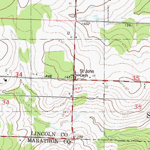 Topographic Map of Saint John Cemetery, WI