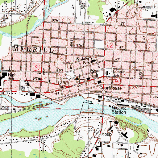 Topographic Map of Saint Stephens Memorial School (historical), WI