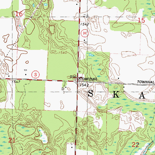 Topographic Map of Skanawan Townhall, WI