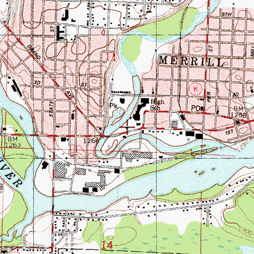 Topographic Map of T B Scott Free Library, WI