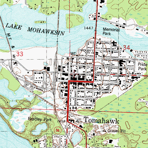 Topographic Map of Tomahawk City Hall, WI