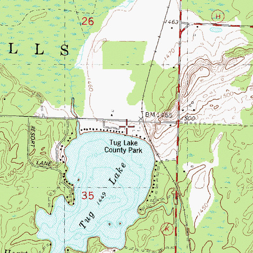 Topographic Map of Tug Lake County Park, WI