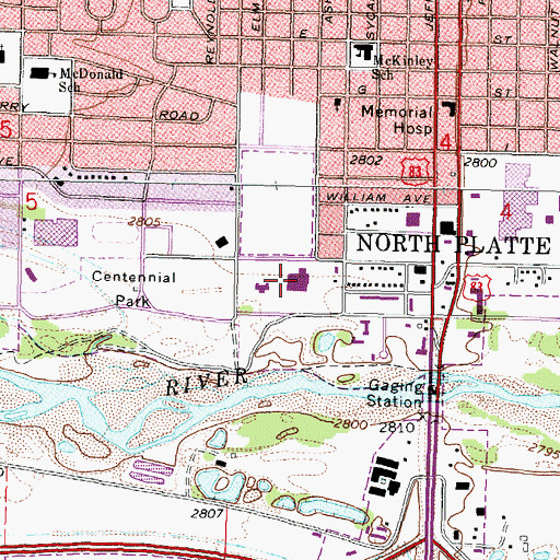 Topographic Map of Great Plains Regional Medical Center, NE
