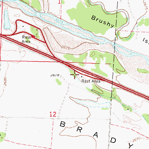 Topographic Map of Brady Eastbound Travel Information Center, NE