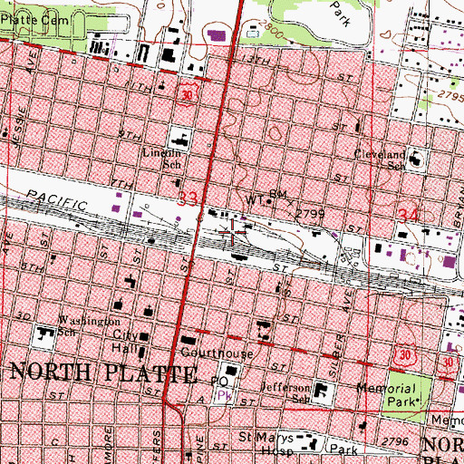 Topographic Map of North Platte, NE