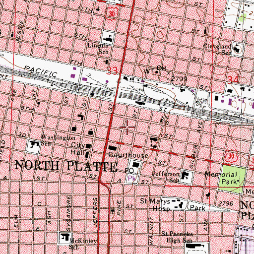 Topographic Map of Pawnee Retirement Hotel, NE