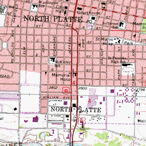 Topographic Map of North Platte Police Department, NE