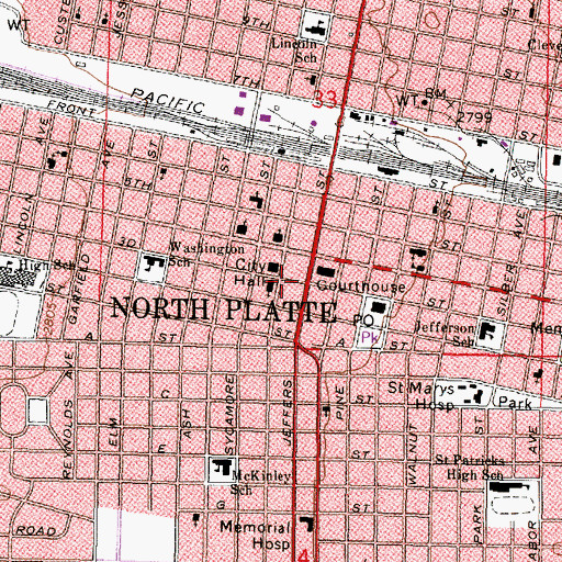 Topographic Map of Lincoln County Sheriff's Office, NE