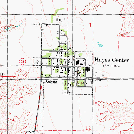 Topographic Map of Hayes Center Post Office, NE