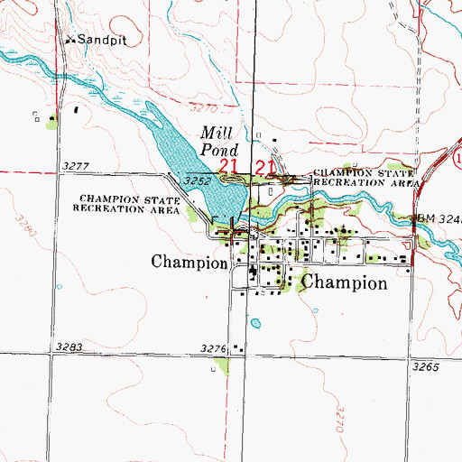 Topographic Map of Champion Mill State Historical Park, NE