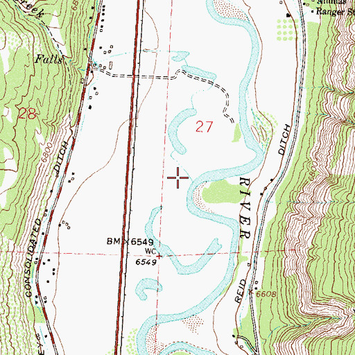 Topographic Map of Falls Creek, CO