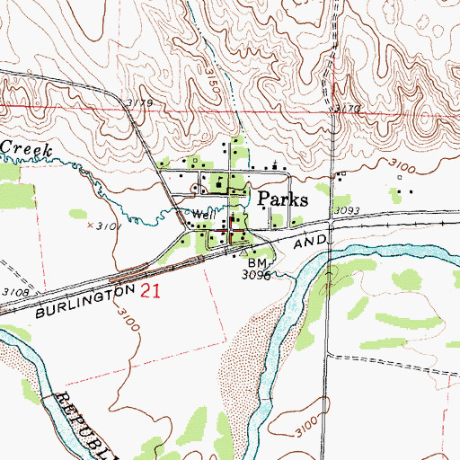 Topographic Map of Parks Elevator, NE