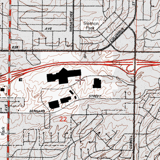 Topographic Map of East Hills Mall Shopping Center, CA
