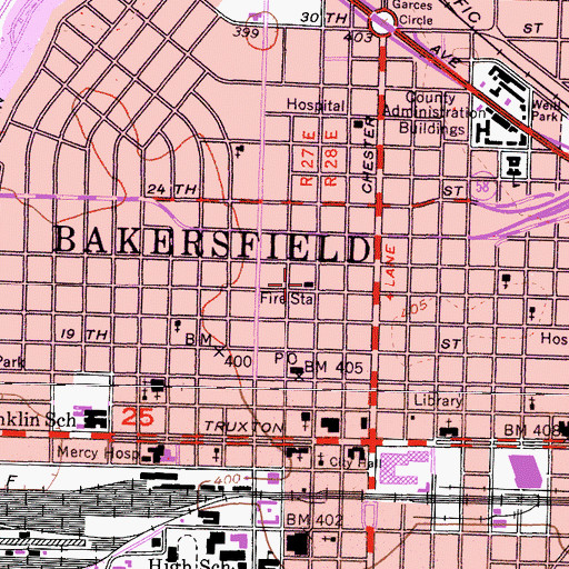 Topographic Map of Bakersfield Fire Department Station 1 Headquarters, CA