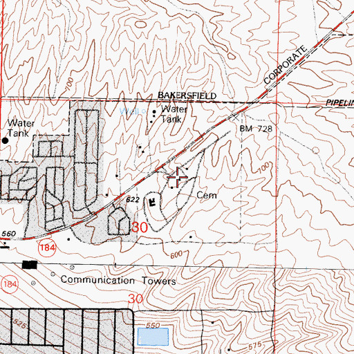 Topographic Map of Hillcrest Memorial Park Cemetery, CA