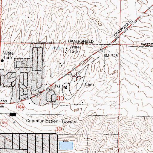 Topographic Map of Hillcrest Memorial Park Cemetery, CA