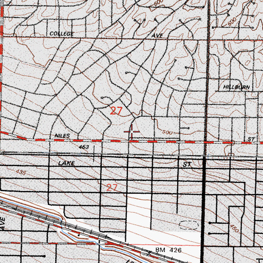 Topographic Map of Hillcrest Shopping Center, CA