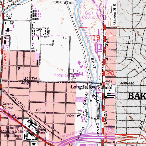 Topographic Map of Bakersfield Memorial Hospital, CA