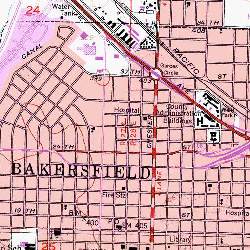 Topographic Map of San Joaquin Community Hospital, CA