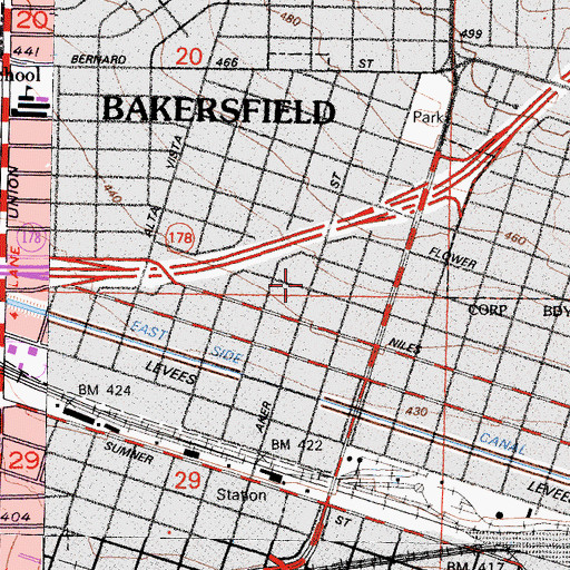 Topographic Map of Baker Street Branch Kern County Library, CA