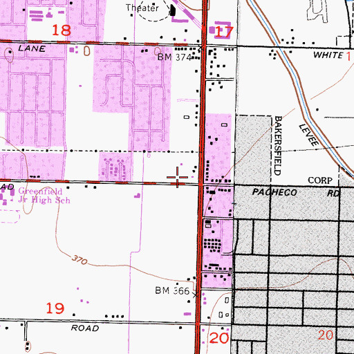 Topographic Map of Bakersfield Church of Calvary, CA