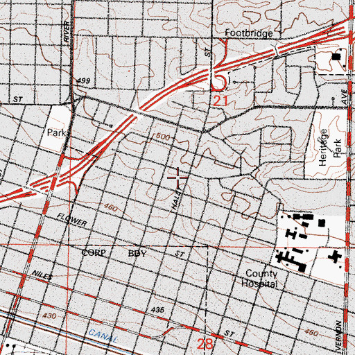 Topographic Map of East Bakersfield, CA