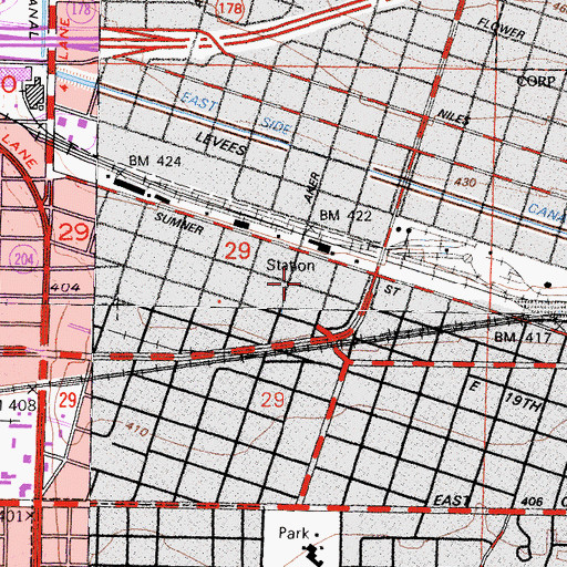 Topographic Map of Bakersfield Fire Department Station 2, CA