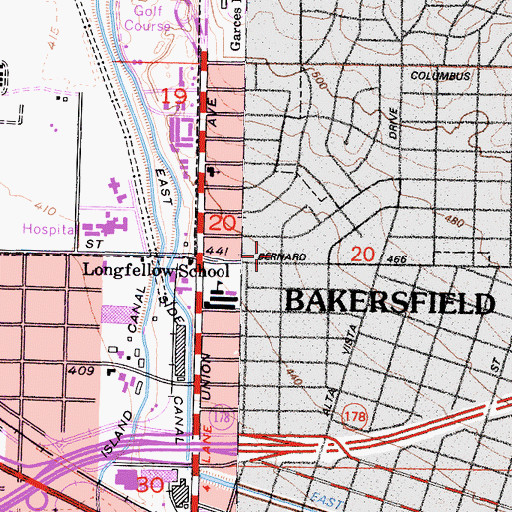 Topographic Map of Bakersfield Fire Department Station 4, CA