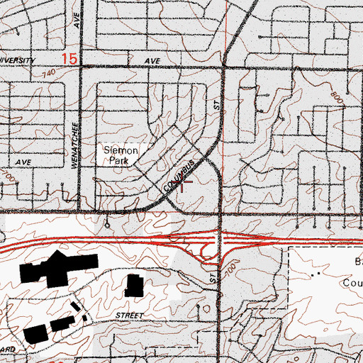 Topographic Map of Northeast Bakersfield Branch Kern County Library, CA