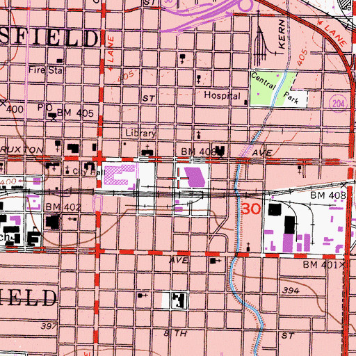 Topographic Map of Bakersfield Civic Auditorium, CA