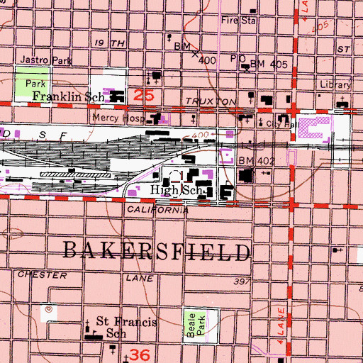 Topographic Map of Bakersfield High School, CA