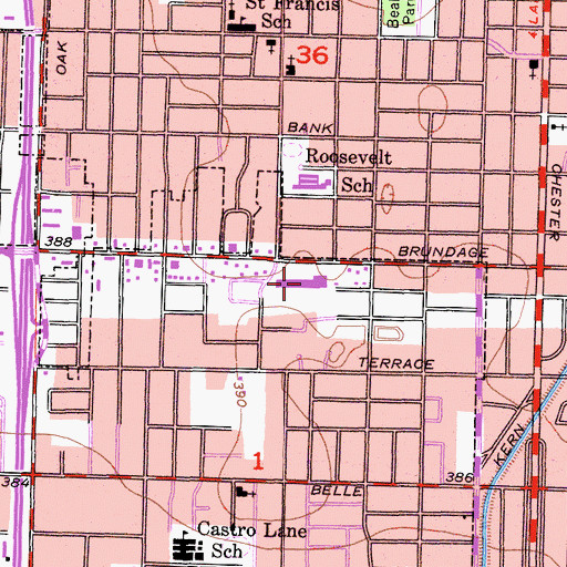 Topographic Map of Brundage Square Shopping Center, CA