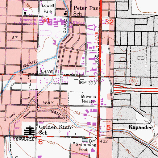 Topographic Map of Bakersfield Fire Department Station 6, CA