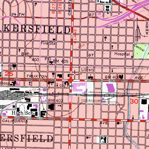 Topographic Map of Kern County Hall of Records Library, CA
