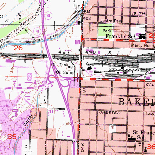 Topographic Map of California Oak Shopping Center, CA