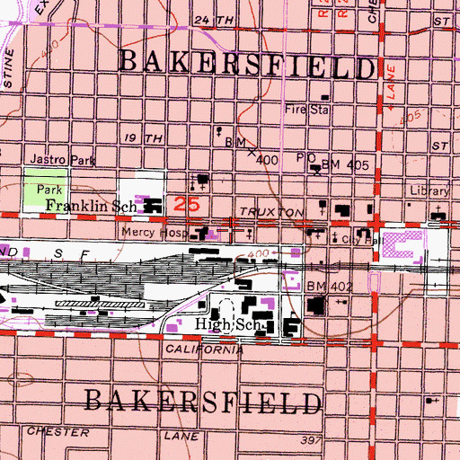 Topographic Map of Unity in Bakersfield Church, CA