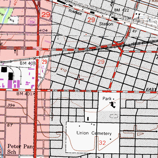 Topographic Map of Baker Street Church of Christ, CA
