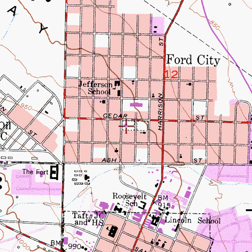 Topographic Map of Ford City Park, CA