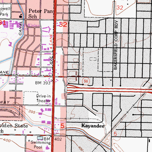 Topographic Map of Holloway-Gonzale Branch Kern County Library, CA