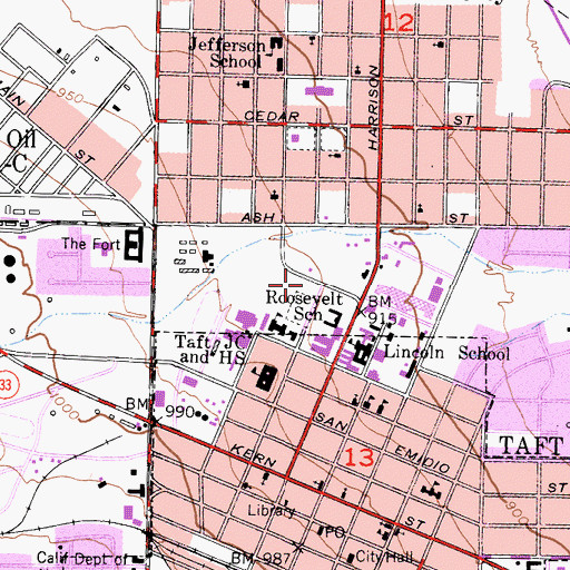 Topographic Map of Taft Branch Kern County Library, CA