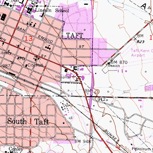 Topographic Map of Taft City Hall, CA