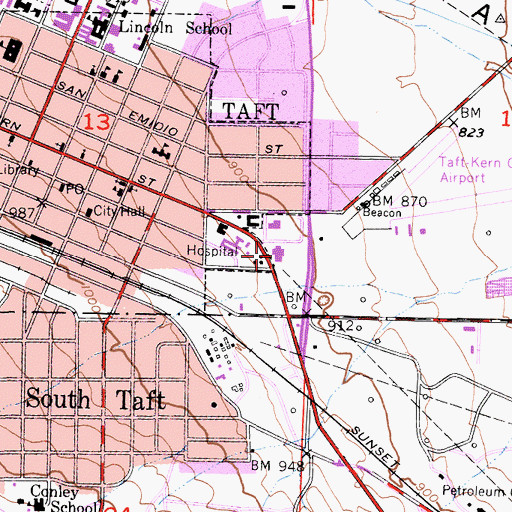 Topographic Map of Taft Civic Center, CA