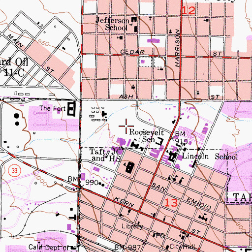 Topographic Map of Taft College, CA