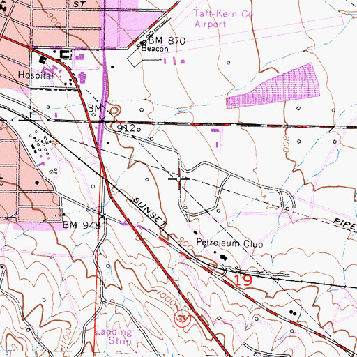 Topographic Map of Taft Modified Community Correctional Facility, CA