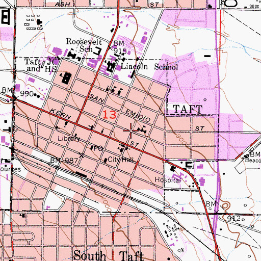 Topographic Map of Taft Primary School, CA