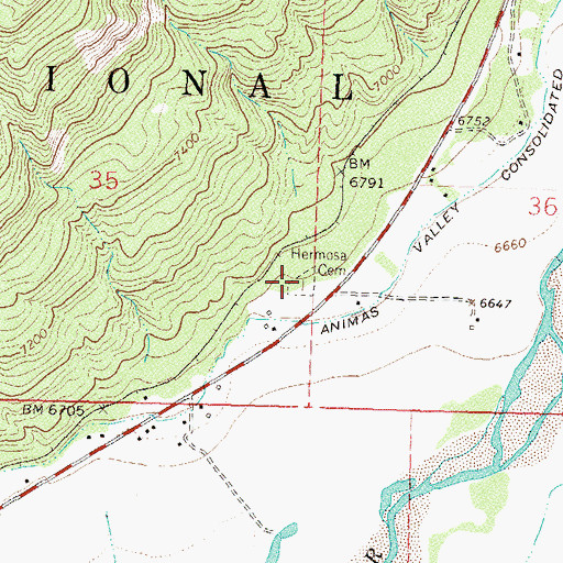Topographic Map of Hermosa Cemetery, CO