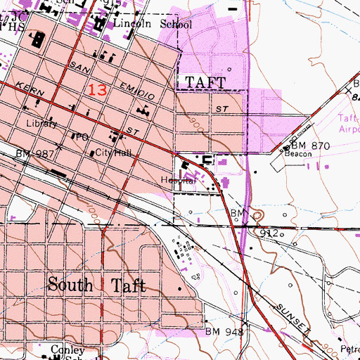 Topographic Map of Mercy Westside Hospital, CA