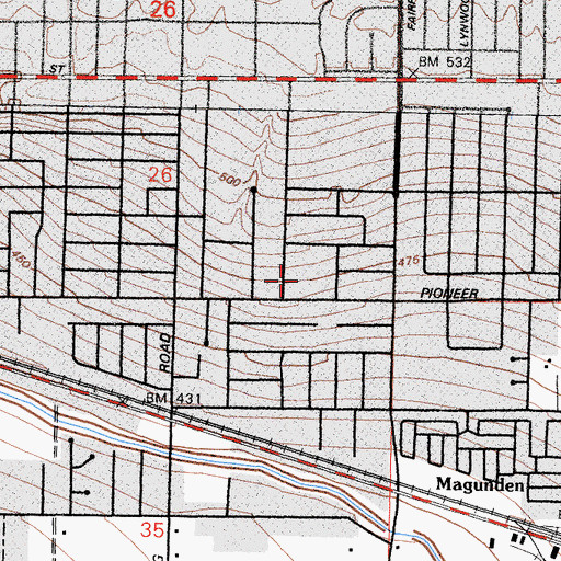 Topographic Map of Pioneer Drive Elementary School, CA
