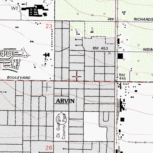 Topographic Map of Arvin Branch Kern County Library, CA